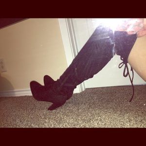 Sparkly Black Over the Knee Boots ✨